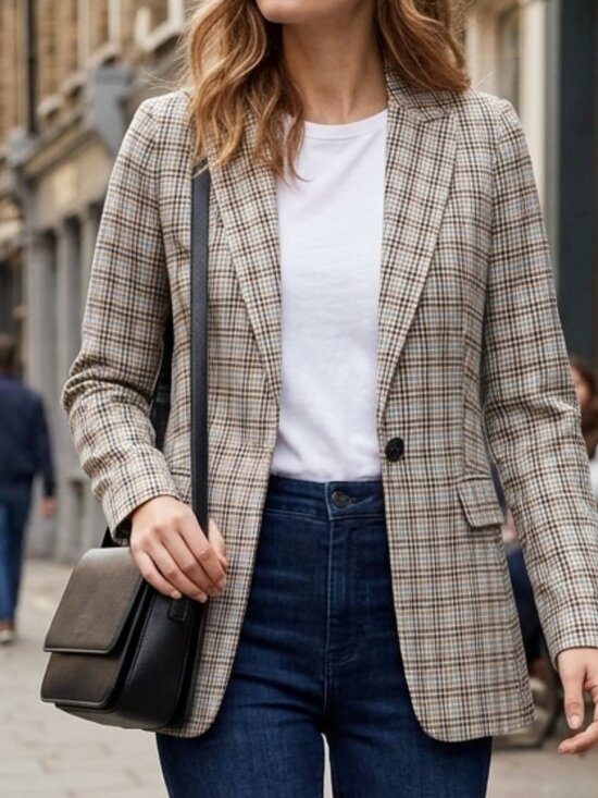 RW&CO. Jackets & Blazers - Plaid Tailored Longline Blazer - Size 0 (Tan, Turquoise Blue, Black